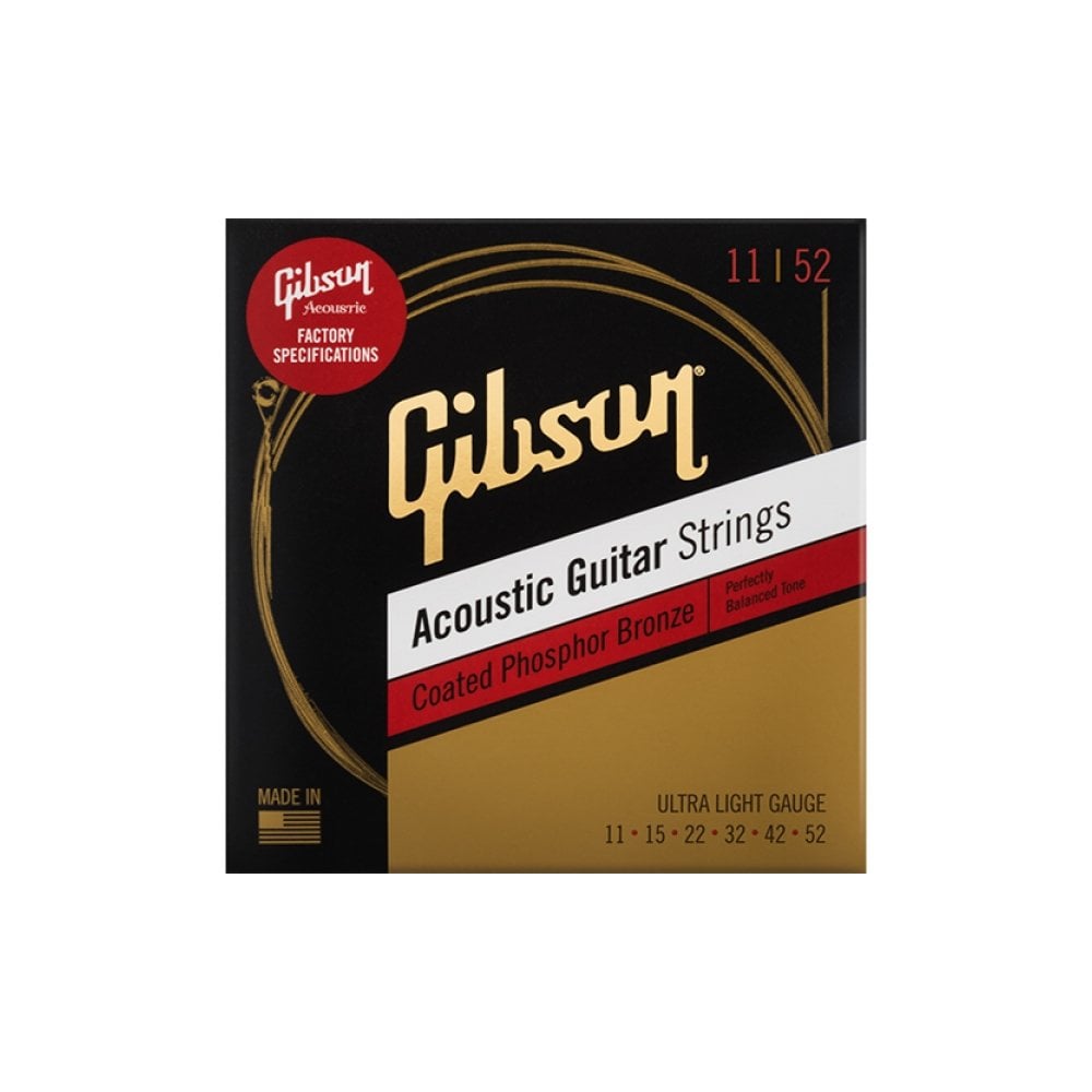 Gibson Phosphor Bronze Acoustic Guitar Strings, 11-52 (Ultra Light Gauge)