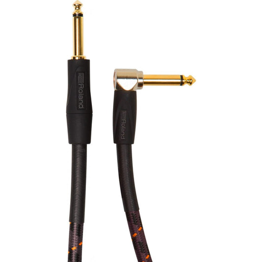 Roland Straight to Right-angle 1/4-inch connectors, 20 ft./6 m Length, Gold Series Instrument Cable