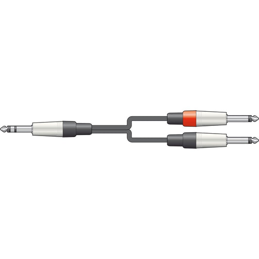 Chord 6.3mm TRS Jack Plug - 2 x 6.3mm Mono Jack Plugs 3m, Classic Audio Leads