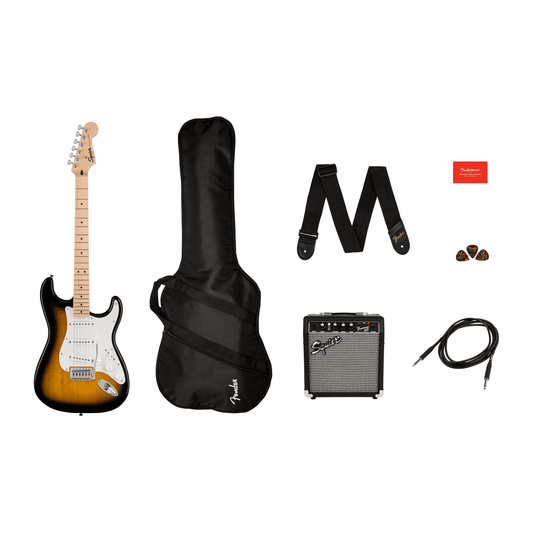 Squier Sonic Stratocaster Pack, Maple Fingerboard, 2-Color Sunburst, Gig Bag, 10G Amp